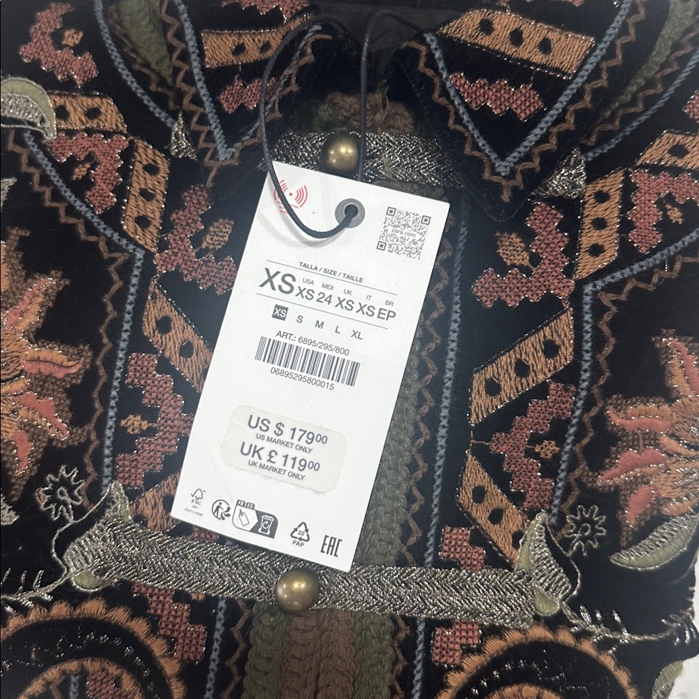 Zara Black Velvet Floral Embroidered Jacket - Picture 9 of 9